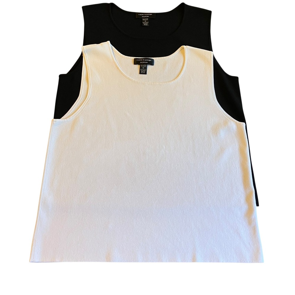 2 Cable & Gauge Tank Top Women 1X Black White Knit Sleeveless Shell Layering Set